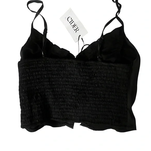 NWT Cider Black Satin Lace-Up Corset Crop Top – Size S - Picture 2 of 2